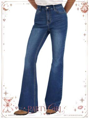 Tall Women's Flare Jeans Stretch Denim Mid Rise 5-Pocket